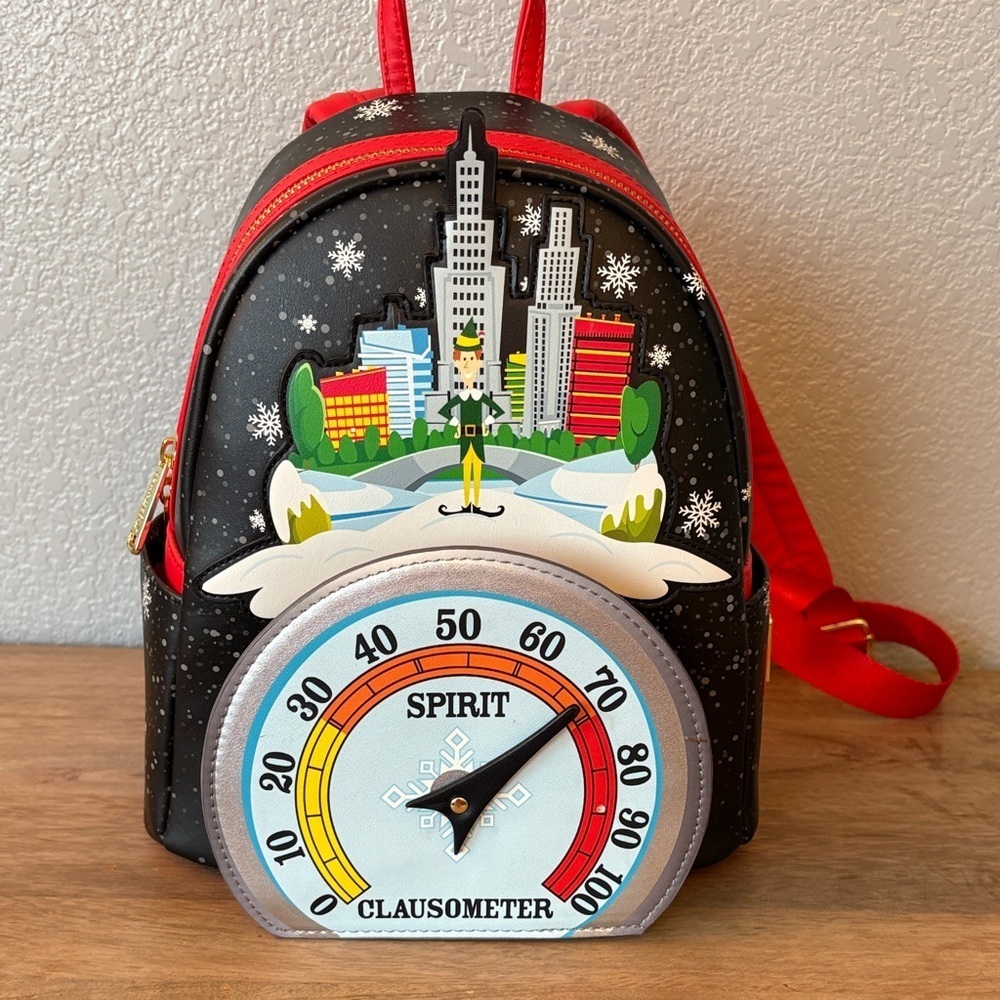 ELF Loungefly lights up!!! Festive Backpack with Clausometer Design